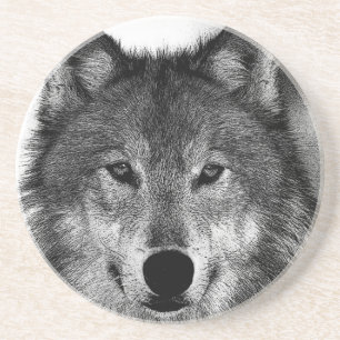 Dessous De Verre En Grès Oeuvre de Loup noir et blanc