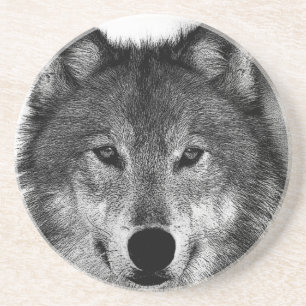 Dessous De Verre En Grès Oeuvre de Loup noir et blanc