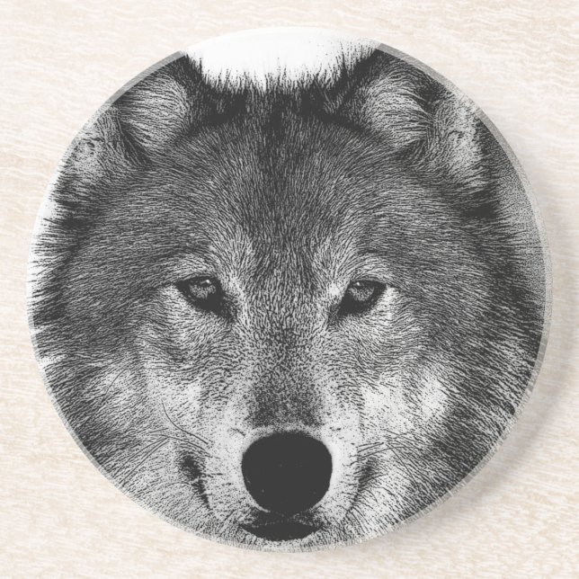 Dessous De Verre En Grès Oeuvre de Loup noir et blanc (Devant)