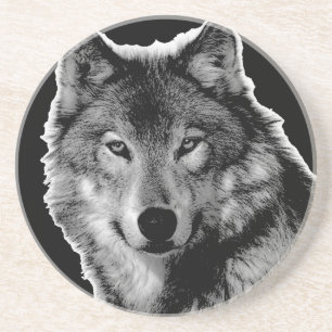 Dessous De Verre En Grès Oeuvre de Loup noir et blanc