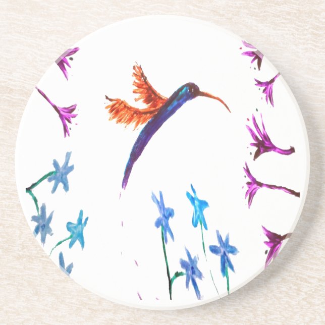 Dessous De Verre En Grès Oiseau Art Floral Colibri (Devant)