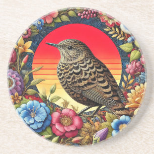 Dessous De Verre En Grès Oiseau Au Milieu De Fleurs Colorées