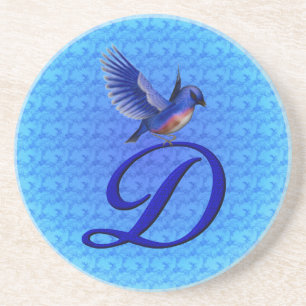 Dessous De Verre En Grès Oiseau Bleu Élégant Monogramme Initiale D