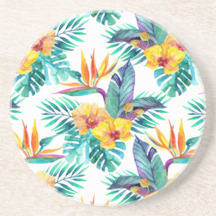 Dessous De Verre En Grès Oiseau du paradis et du motif d'orchidée