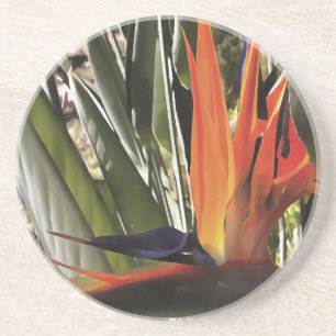 Dessous De Verre En Grès Oiseau du Paradis Strelitzia Reginae Acrylique Pai