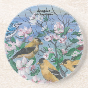 Dessous De Verre En Grès Oiseaux Nouvelle collection Art peint à la main or