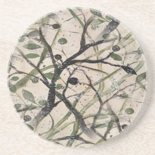 Dessous De Verre En Grès Olive Branch Abstrait Art Motif