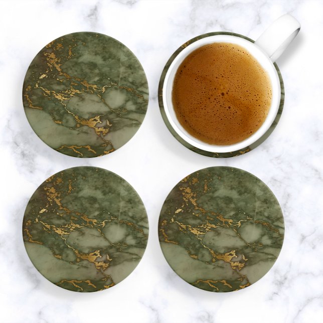 Dessous De Verre En Grès Olive Green et Gold Marble de luxe (Créateur téléchargé)