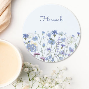 Dessous De Verre En Grès Ombre de Fleur sauvage d'aquarelle bleu monogramme