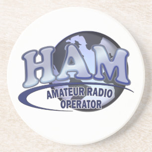 DESSOUS DE VERRE EN GRÈS OPÉRATEUR RADIO AMATEUR BLEU DE LOGO DE JAMBON