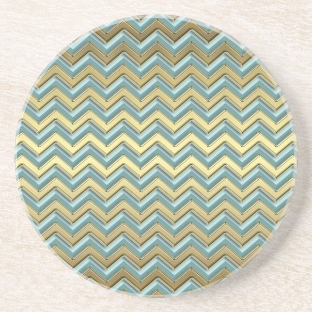 Dessous De Verre En Grès Or et Turquoise Motif Chevron (Devant)