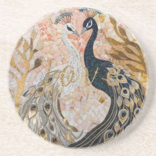 Dessous De Verre En Grès Or rose fardé d'amour pailleté or des paons 