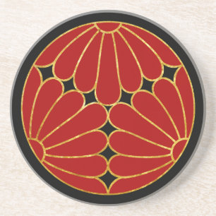 Dessous De Verre En Grès Or rouge de faux de lundi de chrysanthème de Kiku