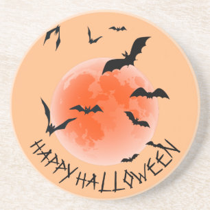 Dessous De Verre En Grès Orange Globe Black Bats - Bonne Halloween