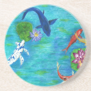 Dessous De Verre En Grès Original d'étang de Koi