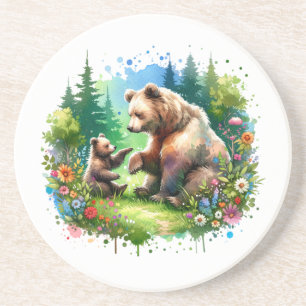 Dessous De Verre En Grès Ours et cubes d'aquarelle