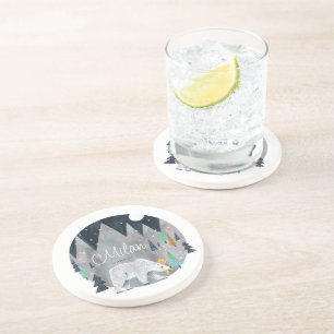 Dessous De Verre En Grès Ours hiver montagnes lune