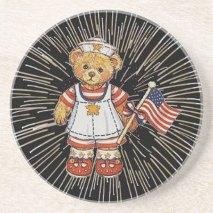 Dessous De Verre En Grès Ours infirmière vintage avec feux d'artifice blanc