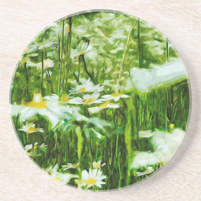 Dessous De Verre En Grès Oxeye Daisy Impressionnisme Abstrait (Devant)