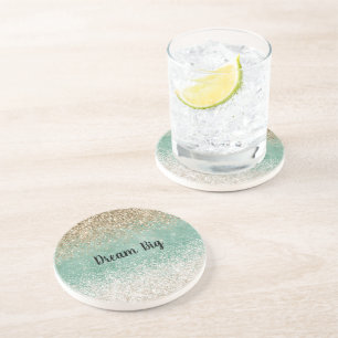 Dessous De Verre En Grès Pailleté Blanc Menthe Glam Or
