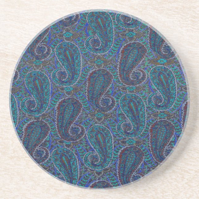 Dessous De Verre En Grès Paisley Blue Indian Boho Motif (Devant)