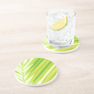 Dessous De Verre En Grès Pale Green Pastel Palm Feuilles