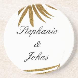 Dessous De Verre En Grès Palm Leaf Gold Parties scintillant Custom Couple N