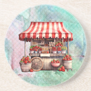 Dessous De Verre En Grès Panier fraise Aquarelle