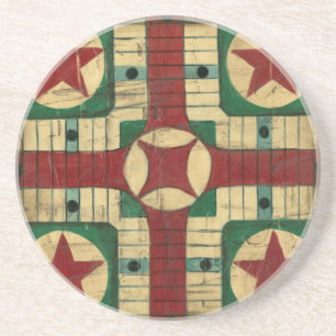 Dessous De Verre En Grès Panneau antique de jeu de Parcheesi par le
