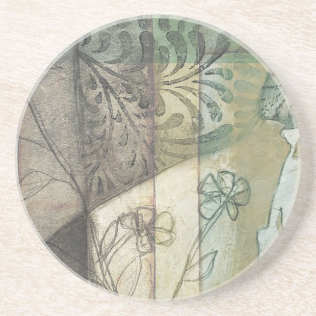 Dessous De Verre En Grès Panneau de jardin avec Feuilles, fleurs et herbe (Devant)