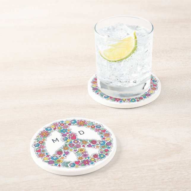 Dessous De Verre En Grès Panneau de paix monographique personnalisé (Côté)