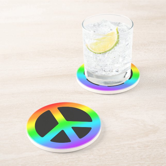 Dessous De Verre En Grès Panneau de paix Rainbow (Côté)