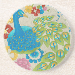 Dessous De Verre En Grès Paon et fleurs colorés