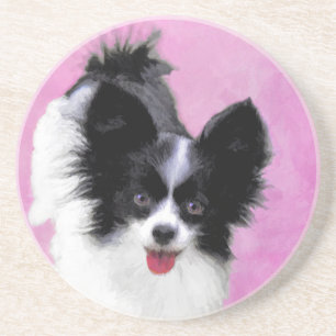 Dessous De Verre En Grès Papillon (blanc et noir) Peinture - Chien Art