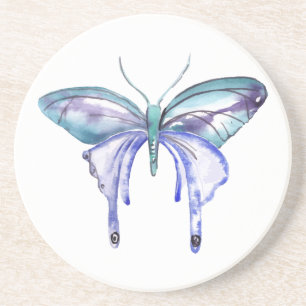 Dessous De Verre En Grès papillon bleu aqua violet aquarelle