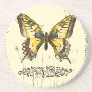 Dessous De Verre En Grès Papillon décoratif avec Fleur sauvage