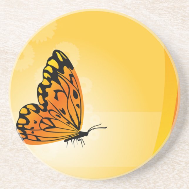 Dessous De Verre En Grès Papillon jaune et orange (Devant)