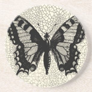Dessous De Verre En Grès Papillon noir et blanc sur l'arrière - plan criqué