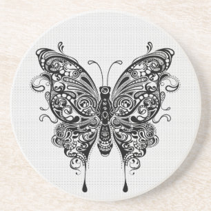 Dessous De Verre En Grès Papillon noir et blanc-tatouage