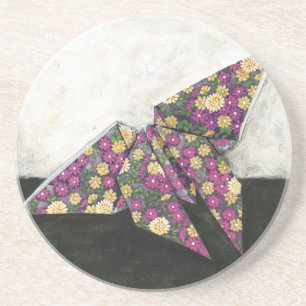 Dessous De Verre En Grès Papillon Origami sur papier floral