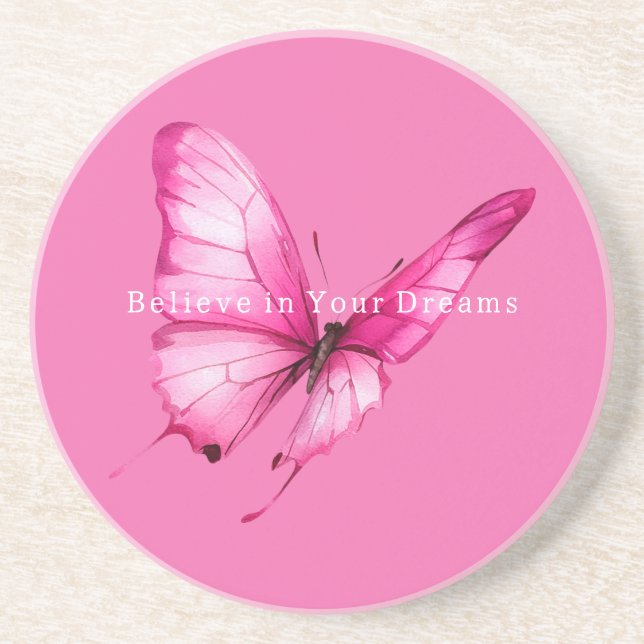 Dessous De Verre En Grès Papillon Rose Girly Chic (Devant)