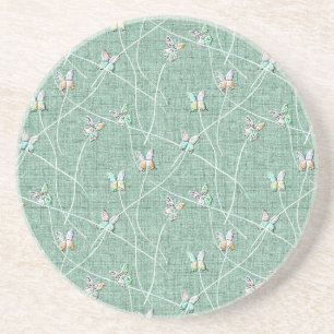 Dessous De Verre En Grès Papillons à l'aquarelle sur fond vert menthe