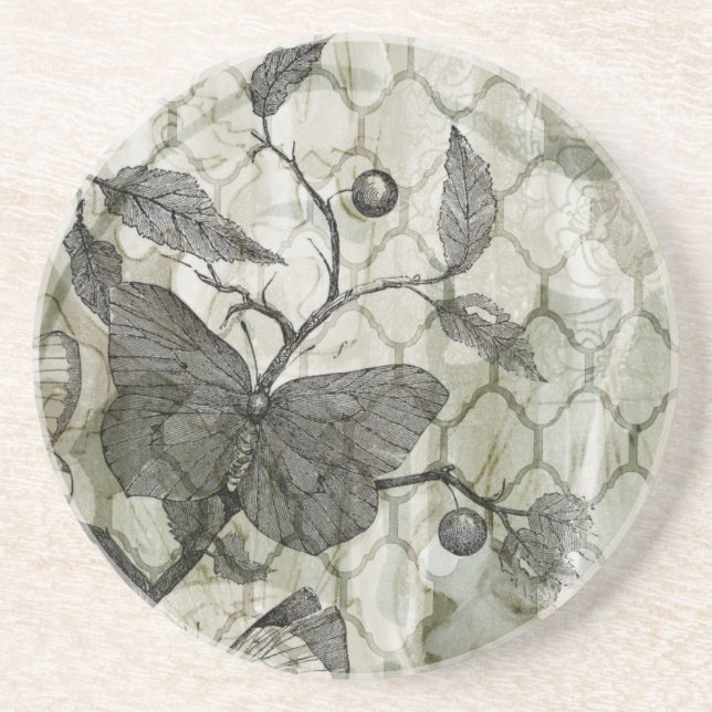 Dessous De Verre En Grès Papillons Arabesques I (Devant)