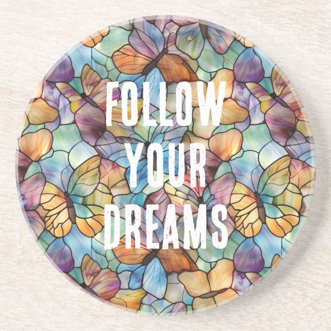 Dessous De Verre En Grès Papillons bleu turquoise orange violet (Devant)