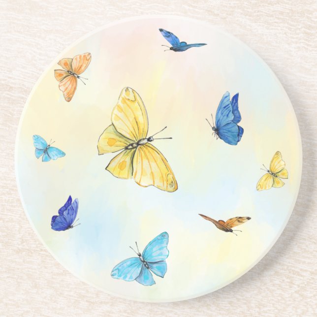 Dessous De Verre En Grès Papillons d'aquarelle (Devant)