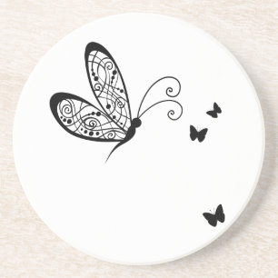 Dessous De Verre En Grès Papillons en dentelle noire 1