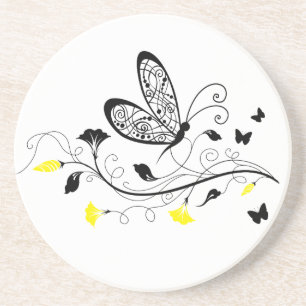 Dessous De Verre En Grès Papillons en dentelle noire 3