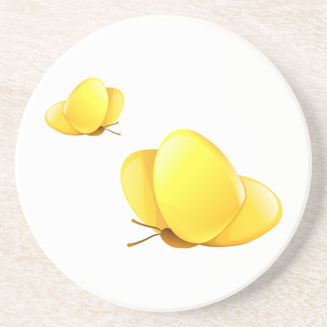 Dessous De Verre En Grès Papillons jaunes simples (Devant)