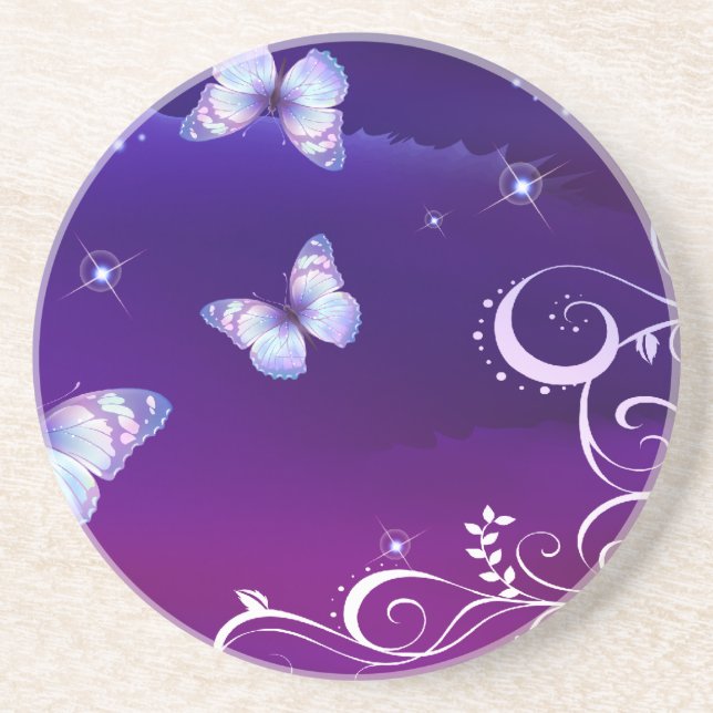 Dessous De Verre En Grès Papillons magiques de minuit (Devant)