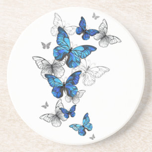 Dessous De Verre En Grès Papillons volants bleus Morpho